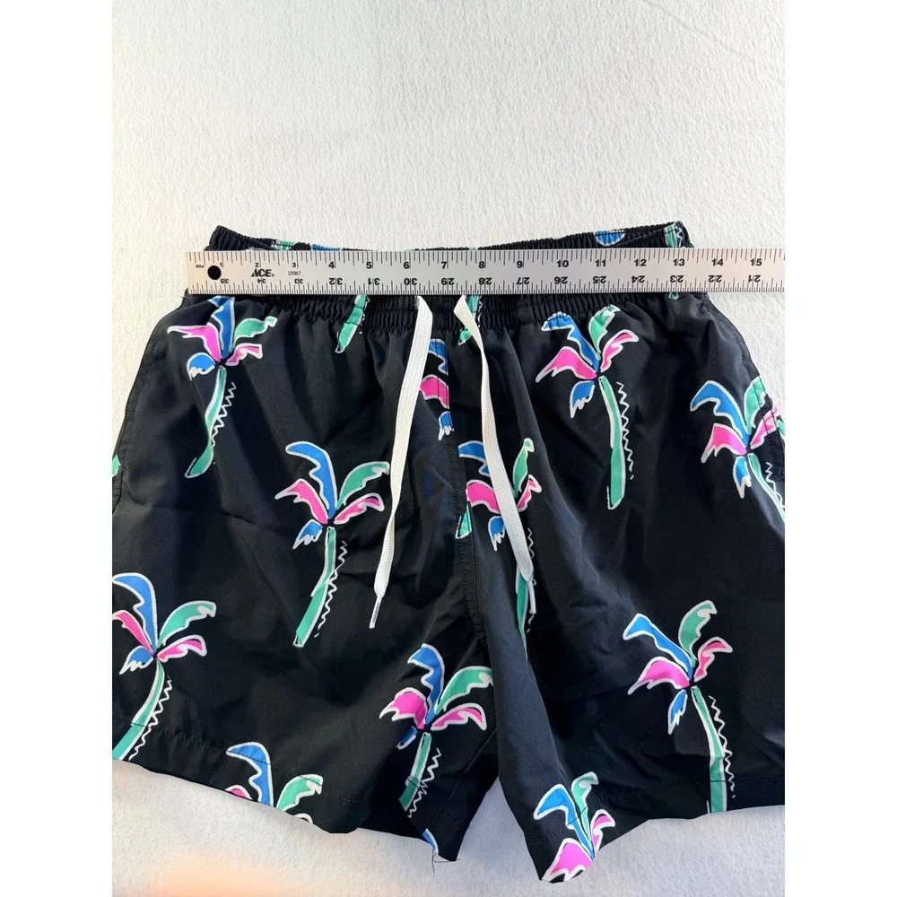 Chubbies Mens Swim Trunks Medium Black Neon Palm Tree 5.5 Inseam Mesh Lined